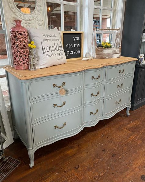 Reclaimed @ Main St. Market on Instagram: “Drexel dresser makeover! This beauty just landed at the shop and it didn’t last long. {SOLD} Refinished in FMP Sacred Sage and sanded back…” Drexel Dresser, Dresser Makeover, Antique Dresser, Dresser, Sweet Home, Bedroom, On Instagram, Furniture, Beauty