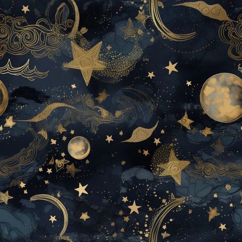 Celestial Design Seamless Pattern - Etsy Australia Medieval Celestial Art, Fantasy Pattern Design, Celestial Wall Mural, Blue Celestial Aesthetic, Celestial Moodboard, Dark Celestial Aesthetic, Celestial Color Palette, Celestial Aesthetic, Celestial Pattern