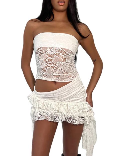 Y2k Two Piece, Lace Trim Cami Top, Lace Trim Cami, Neck Lace, Short Skirt, Cami Top, Low Waist, Set For Women, Two Piece Skirt