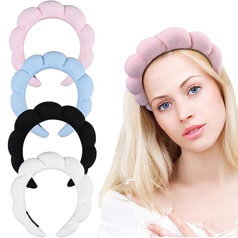 Amazon.com : Yoiemivy 4 Pcs Spa Headband for Women Puffy Sponge Makeup Headband Padded Bubble Terry Cloth Headband for Skincare Washing Face Makeup Removal Facial Mask : Beauty & Personal Care Headband Skincare, Rosa Make-up, Terry Cloth Headband, Makeup Hairband, Makeup Headband, Black Skin Care, Washing Face, Spa Headband, Shower Towel