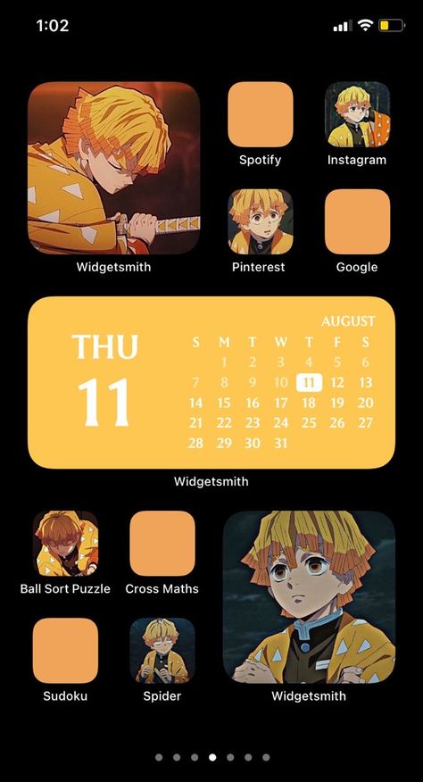 Aesthetic Anime Homescreen Layout, Demon Slayer Homescreen Layout, Anime Widget Ideas, Demon Slayer Phone Theme, Zenitsu Widget, Anime Homescreen Ideas, Aesthetic Anime Homescreen, Demon Slayer Keyboard, Demon Slayer Homescreen