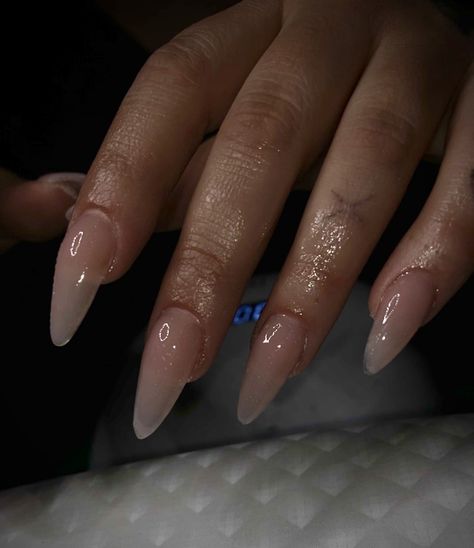 Clear Almond Acrylic Nails, Clear Pink Almond Nails, Clear Nude Nails, Almond Nails Clear, Clear Almond Nails, Nude Almond Nails, Hair Aesthetics, Custom Nails, Gel Toe Nails