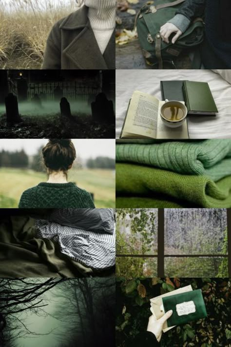 Green Autumn Aesthetic, Green Academia, Green Autumn, Slytherin Pride, Slytherin Aesthetic, Color Collage, Dark Autumn, Witch Aesthetic, Autumn Aesthetic