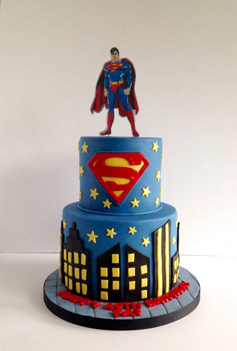 Superman cake Superman Birthday Cake, Superman Cake, Superman Birthday Party, Birthday Cake Roses, Superman Cakes, Superman Party, Superman Birthday, Superhero Birthday Cake, Spiderman Cake