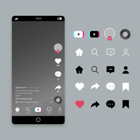 Tiktok interface concept | Free Vector #Freepik #freevector #template #social-media #mobile #icons Tiktok Template Edit, Gacha Club Template, Vector Tiktok, Templates For Edits, Tiktok Templates, Tiktok Template, Random Template, Tiktok Design, Tiktok App