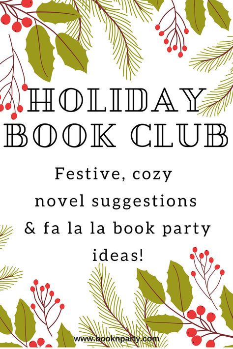 Book Club Holiday Party, Book Club Gift Basket Ideas, Bookclub Christmas Ideas, Christmas Book Club Food, Book Club Party Games, Thanksgiving Book Club Ideas, Christmas Book Club Party Food, Books And Booze Christmas Party, Book Club Gift Exchange Christmas