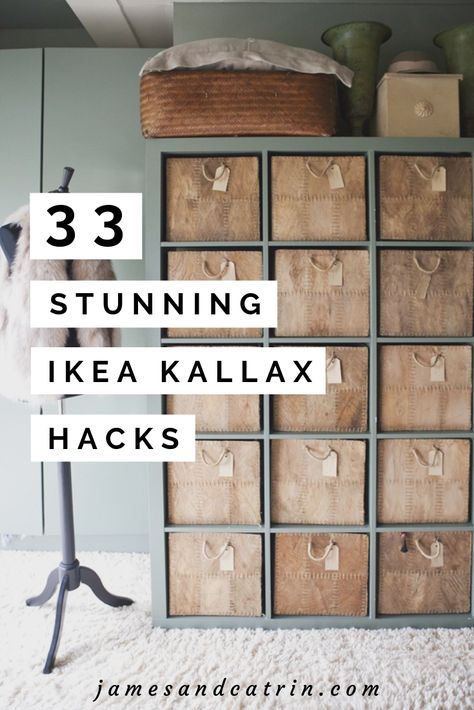 The Kallax is one of Ikea's most versatile pieces of furniture and perfect for hacking. There are so many great ideas for Ikea Kallax hacks here that you will certainly get inspiration. If you are looking for a good Ikea Kallax hack, you've come to the right place. #ikeahack #diyikea #diyhomedecor #ikeakallax #kallaxhack Ikea Kallax Homeschool, Kallax Hack Ikea, Kallax Design Ideas, Kallax In Bedroom, Ikea Kallax Upcycle, Upcycle Ikea Furniture, Built In Cubby Shelves, Ikea Kallax Hack Bedroom, Ikea Kallax Decor