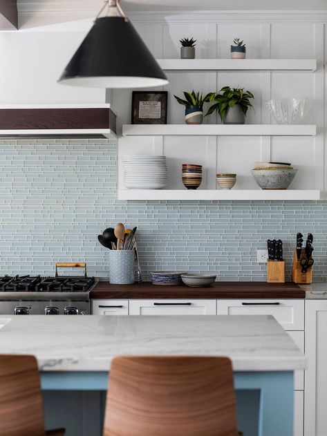 39+ Kitchen Backsplash ( STYLISH & TRENDY ) - Backsplash Ideas Trendy Backsplash, Wood Kitchen Backsplash, Creative Kitchen Backsplash, Glass Subway Tile Backsplash, Light Blue Kitchens, Ceramic Tile Backsplash, White Kitchen Backsplash, Blue Backsplash, Craftsman Kitchen