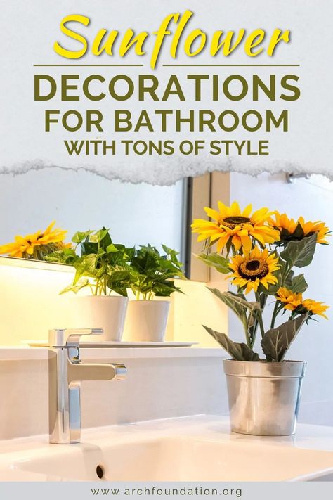 22+ Sunflower Decorations For Bathroom With Tons Of Style 2024 Sunflower Bathroom Ideas, Decor For Small Bathroom, Bathroom Theme Ideas, Sunflower Decorations, Decorations For Bathroom, Sunflower Mirror, Sunflower Bathroom, Bathroom Theme, Sunflower Candle