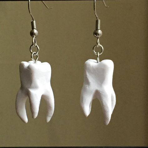 Clay Teeth Teeth Earrings Clay, Gothic Clay Earrings, Goth Clay Earrings, Clay Earrings Ideas, Clay Teeth, Silver Clay Jewelry, Weird Jewelry, Tanah Liat, Earrings Clay