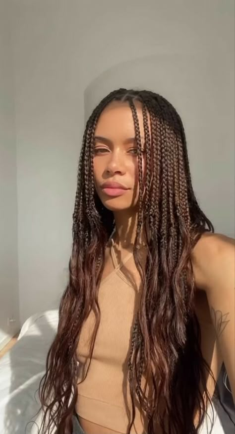 Long Hair Braid Styles Black Women, Free Spirit Hairstyles, Synthetic Braids Hairstyles, Braids For Long Hair Black Women, Box Braid Colors Ideas Light Skin, Romani Braids, Vacay Braids, Long Box Braids Hairstyles, Boho Braids Black Women