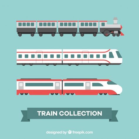 Modern train collection Free Vector Transport Images, Train Vector, Train Collection, Green Transportation, Train Illustration, 강아지 그림, Travel Stickers, Retro Cartoons, Train Travel