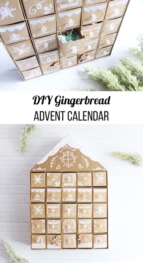 DIY Gingerbread Advent Calendar. Get excited for the holidays by making your very own gingerbread advent calendar to count down the days until Christmas. Advent Boxes Diy, House Advent Calendar, Diy Gingerbread House, Make An Advent Calendar, Advent Calendar Diy, Ginger Bread House Diy, Diy Gingerbread, Advent Calendar Boxes, Advent Box