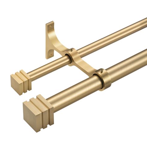 PRICES MAY VARY. ►ALUMINUM FULL SURROUND BRACKETS◄-The double cube box curtain rod is equipped with the full surround bracket with a thickness of about 1.6 inches. The advantage is that it will never rust and can protect walls that are not frequently replaced. Compared to the iron bracket, the thickness is higher the stability is better, can withstand up to 50 pounds of weight ►QUALITY ASSURANCE◄-Mayrhyme warm gold double curtain rods for windows 36-72 inches is made of high quality and environm Curtains With Gold Rods, Gold Curtain Rods, Modern Curtain Rods, Double Curtain Rods, Window Rods, Double Curtain Rod, Double Rod Curtains, Iron Brackets, Gold Curtains