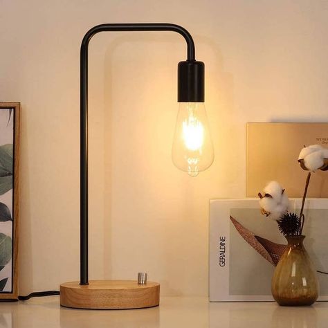 A minimalist table lamp with an adjustable dimmer so you can get the perfect amount of light you need. Industrial Style Bedside Table, Lamps Nightstand, Minimalist Table Lamp, Lamp Nightstand, College Desk, Minimalist Nightstand, Nightstand Lamps, Nightstand Desk, Iron Desk