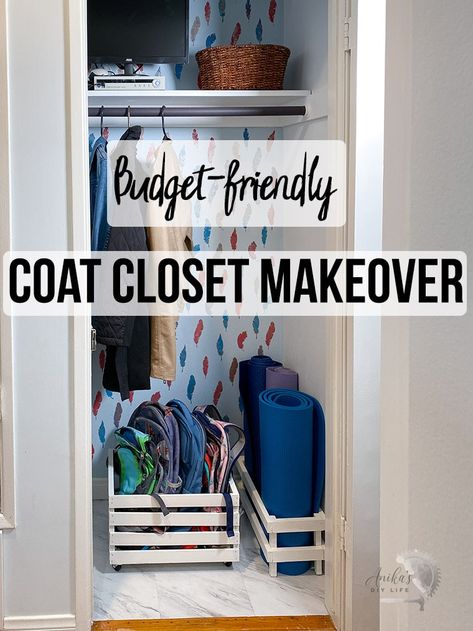 Easy budget-friendly and beautiful entryway coat closet makeover for a small coat closet. Simple organization ideas and inspiration. #anikasdiylife Entryway Coat Closet, Small Entryway Closet, Simple Organization Ideas, Entryway Closet Makeover, Coat Closet Makeover, Small Coat Closet, Closet Simple, Simple Organization, Simple Coat