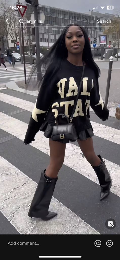 Ego Boots Outfit, Grown Black Woman Outfits, Outfits With Shark Boots Black Women, Jaded London Skirt Outfit, Chunky Boots Outfit Black Women, Skirt Bday Outfit, Paris Outfit Black Women, Sharkboots Outfit Ideas, All Black Club Outfits Black Women