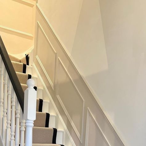 Skimming Stone Hallway, Neutral Hallway, Stairs And Hallway Ideas, Slaked Lime, Landing Ideas, White Hallway, Stairs Landing, Skimming Stone, Staircase Decor