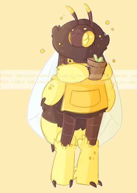 Anthro Bee Character, Bee Person Character Art, Bee Humanoid, Insect Fursona, Fursona Adoptables, Bee Oc Drawing, Bee Fursona, Art Styles Character Design, Cute Creature Concept Art