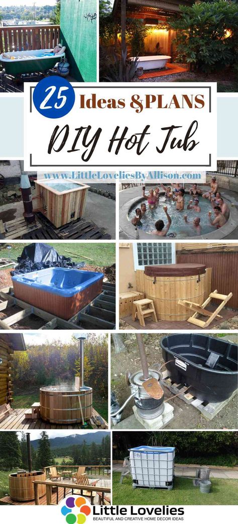 25 DIY Hot Tub Plans You Can Build Yourself Hot Tub Shelter Ideas Diy, Diy Woodfired Hottub, Diy Soaking Tub, Diy Hot Tub Homemade, Diy Hot Tub Enclosure, Solar Hot Tub, Wood Fired Hot Tub Diy, Homemade Hot Tub, Diy Stock Tank Hot Tub