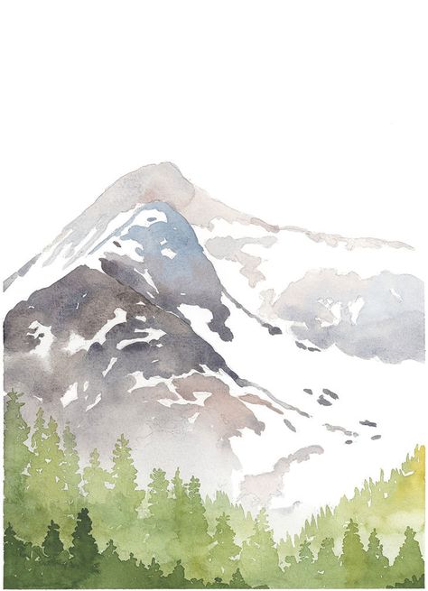 Easy Winter Watercolor, Watercolour Mountains, Watercolor Mountain Landscape, Mountain Watercolor, Watercolor Painting Ideas, Watercolour Landscape, Winter Watercolor, Winter Mountain, Watercolor Mountains