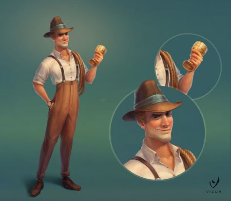 Archeologist character on Behance Archaeologist Concept Art, Archeologist Character Design Male, Indiana Jones Character Design, Archeologist Illustration, Archaeologist Character, Archeologist Character Design, Explorer Character Design, Explorer Character, Casual Art