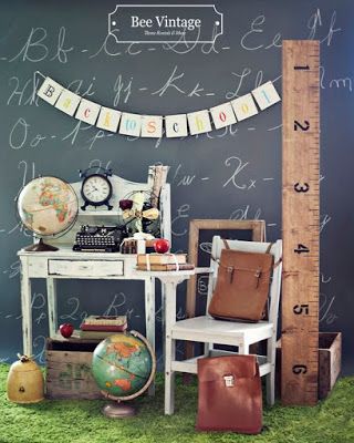 Vintage Back To School Decor, Back To School Window Display, Vintage School Decor, Back To School Display, Vintage Back To School, Back To School Backdrop, Giant Ruler, Back To School Displays, Back To School Theme