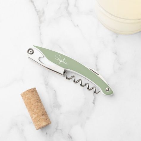 Modern Script Sage Green Bridesmaid Proposal Gift Waiter's Corkscrew Green Bridesmaid Proposal, Blue Bridesmaid Proposal, Trendy Bridesmaids, Modern Bridesmaid, Wedding Bottles, Proposal Box, Green Bridesmaid, Bridesmaid Proposal Box, Bridesmaid Proposal Gifts