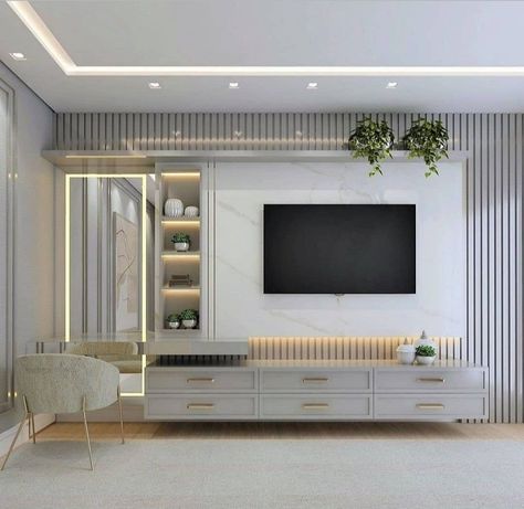 Contemporary Bedroom Tv Unit, Luxury Tv Unit Design For Bedroom, Luxury Tv Unit For Bedroom, Led Tv Panel With Dressing Table, Luxurious Bedroom Tv Unit, Built In Dresser, Modern Cupboard Design, Dresser Design, Luxury Room Bedroom