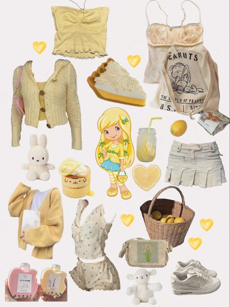 Strawberry Shortcake Lemon Meringue Outfit, Lemon Themed Outfits, Strawberry Shortcake Characters Aesthetic, Strawberry Shortcake Inspo Outfit, Strawberry Shortcake Costume Lemon, Lemon Meringue Inspired Outfit, Lemon Meringue Strawberry Shortcake Aesthetic, Strawberry Shortcake Clothes Aesthetic, Strawberry Themed Outfit Aesthetic