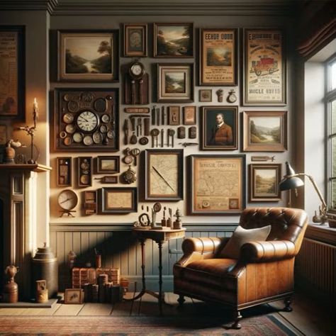 Ralph Lauren Man Cave, Curated Bookshelves, Vintage Office Design, Dark Academia Interior, Maximalist Home, Home Library Design, Victorian Cottage, Home Libraries, Secret Rooms