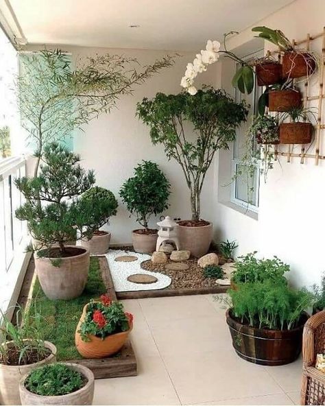 Indoor Japanese Garden, Garden Landscaping Design Ideas, Japanese Gardens Design Ideas, Small Japanese Garden, Apartment Balcony Garden, Japanese Garden Landscape, Small Balcony Garden, Japanese Garden Design, Balcony Plants