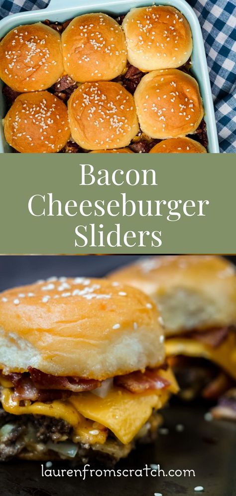 Bacon Cheese Burger Sliders, Bacon Cheeseburger Sliders, Crunchy Onions, Dinner Party Appetizers, Cheeseburger Sliders, Hot Appetizers, Delicious Appetizer Recipes, Easy Appetizers, Cold Appetizers