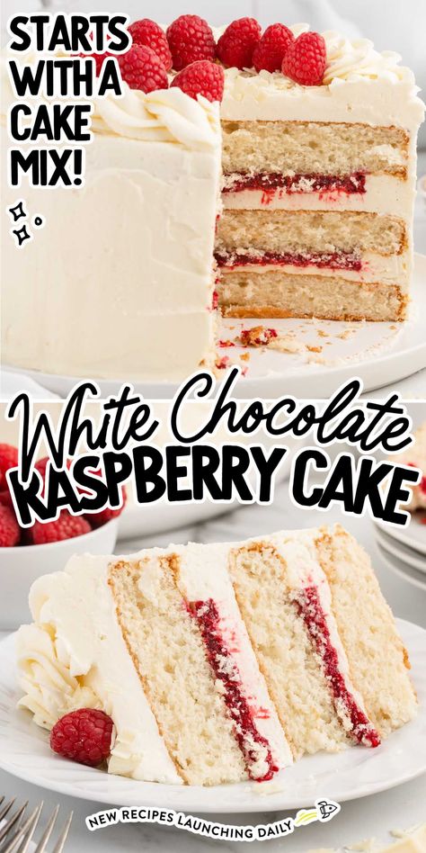 This white chocolate raspberry cake is a delightful dessert that combines the sweetness of white chocolate with the tartness of raspberries in a moist cake topped with a creamy white chocolate frosting. White Chocolate Rasberry Cake, Raspberry Cake Filling, White Chocolate Raspberry Cake, Hawaiian Crockpot, Raspberry Cake Recipes, Raspberry Dessert, White Chocolate Frosting, White Chocolate Cake, Chocolate Raspberry Cake