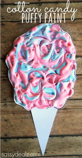 Cotton Candy Kids Craft Using Puffy Paint - Perfect Summer Art Project! Kids Candy Crafts, Cotton Candy Crafts, Puffy Paint Crafts, Preschool Circus, Carnival Crafts, Circus Crafts, Summer Art Projects, Summer Preschool, Candy Crafts