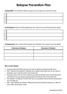 Therapist Aid Worksheets, Family Therapy Worksheets, Relapse Prevention Plan, Coping Skills Worksheets, Counseling Worksheets, Relapse Prevention, Therapy Worksheets, Coping Skills, How To Plan