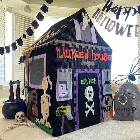 Playhouse Pattern haunted Mansion halloween - Etsy Diy Haunted Playhouse, Pop Up Tent Haunted House, Haunted Mansion Trunk Or Treat, Halloween Playhouse, Pvc Playhouse, Haunted House For Kids, Card Table Playhouse, Haunted House Drawing, Haunted House Diy