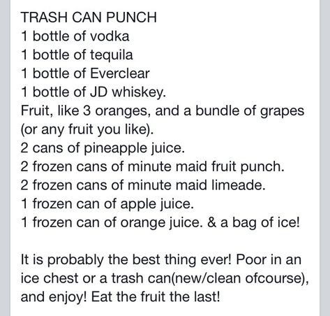 Trashcan Punch Jungle Juice, Tequila Jungle Juice Recipe, Trash Can Drink Recipe, Jungle Juice Recipe Alcoholic, Alcoholic Jungle Juice, Trash Can Drink, Alcohol Ideas, Jungle Juice Recipe, Canned Juice