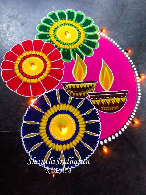 Beautiful Diya Rangoli Design for this #diwali2019 #rangoli #rangolidesigns Festival Tips, Happy Diwali Rangoli, Diwali Rangoli Designs, Rangoli Designs For Competition, Diya Rangoli, Rangoli Designs Simple Diwali, Rangoli Simple, Easy Rangoli Designs Diwali, Rangoli Designs Latest