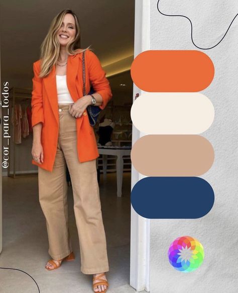 Blazer Naranja Outfit Mujer, Pantalon Orange, Mode Ab 50, Colour Combinations Fashion, Color Combos Outfit, Orange Blazer, Color Blocking Outfits, Color Combinations For Clothes, Orange Outfit