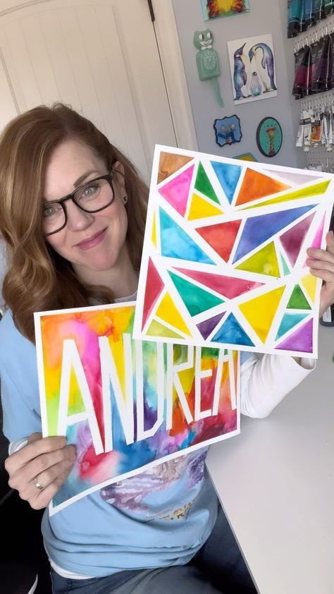 Andrea Nelson (@andrea.nelson.art) • Instagram photos and videos Watercolor And Tape Art, Tape Resist Watercolor Painting, Tape Name Painting, Water Color Paint Craft For Kids, Cool Elementary Art Projects, One Day Art Lessons Elementary Fun Activities, Watercolor Art Preschool, Watercolor Resist Painting, Liquid Watercolor Projects For Kids