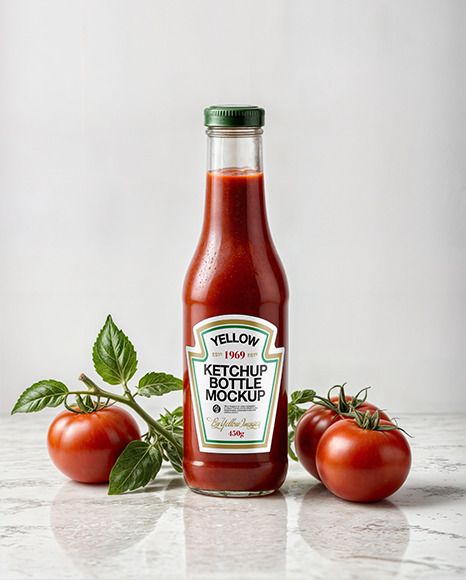 Clear Glass Tomato Ketchup Bottle with Tomatoes Around Mockup Different Types Of Sauces, Types Of Sauces, Food Mockup, Hot Chili Sauce, Tomato Ketchup, Red Sauce, Yellow Images, Ripe Tomatoes, Bottle Mockup