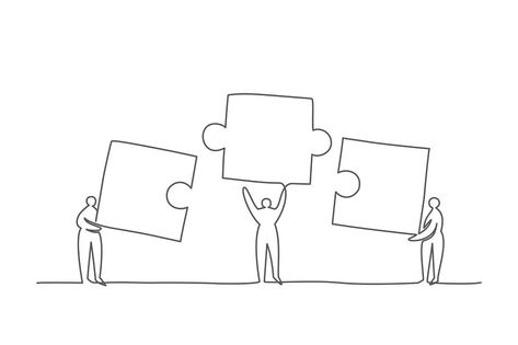 People connecting puzzle elements One line drawing Business, teamwork, partnership, work and team concept. Connecting People Illustration, Business Partnership Aesthetic, Teamwork Aesthetic, Empathy Drawing, Teamwork Drawing, Values Drawing, Teamwork Art, Friendship Sketches, Connection Drawing