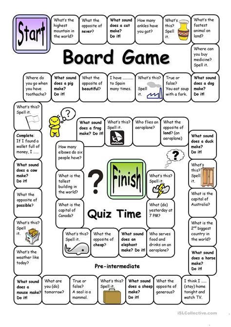 Board Game - Quiz Time (Pre-intermediate) - English ESL Worksheets for distance learning and physical classrooms Esl Board Games, Speaking Games, Printable Board Games, Quiz Time, Esl Games, English Games, Speaking Activities, Sustainable City, Vocabulary Games