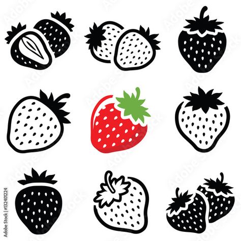 Stock Image: Strawberry icon collection - vector illustration Strawberry Vector, Strawberry Icon, Aesthetic Strawberry, Strawberry Tattoo, Side Neck Tattoo, Baby Booties Free Pattern, Strawberry Art, Fruit Icons, Vector Icons Illustration