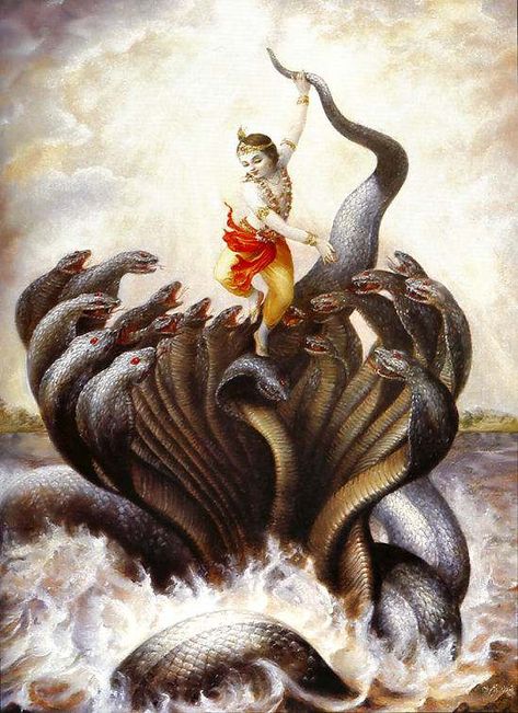 Krishna kills black snake kaliya with multiple mouths Krishna Birth, Krishna Lila, Krishna Avatar, Krishna Leela, Shree Krishna Wallpapers, Lord Krishna Hd Wallpaper, Vedic Art, Hinduism Art, Lord Krishna Wallpapers