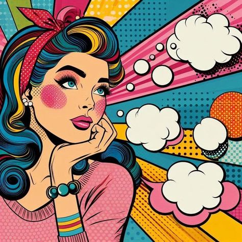 Pop Art Images Ideas, Ragazza Pop Art, Boho Pictures, Pop Art Party, Disney Pop Art, Pop Art Images, Pop Art Fashion, Pop Illustration, Pop Art Drawing