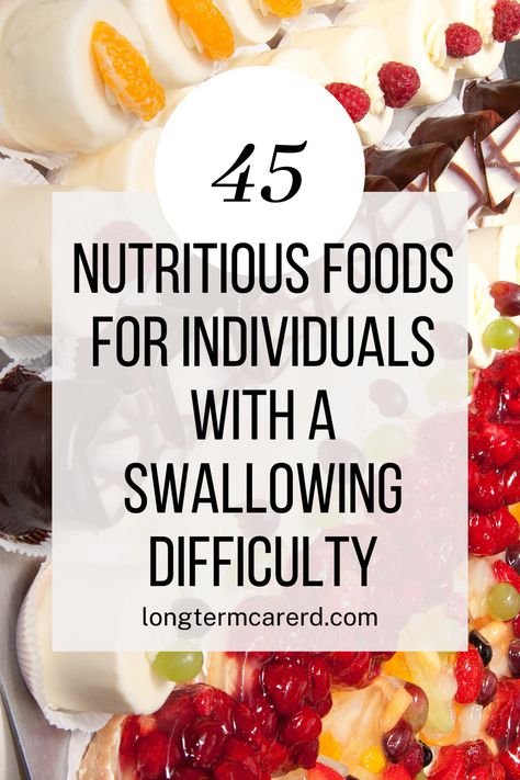 Find a list of the top 45 foods for individuals with a swallowing difficulty or dysphagia! These foods are dysphagia friendly and developed by a Registered Dietitian! Meals For Dysphagia, List Of Soft Foods After Surgery, Recipes For Dysphagia Soft Foods, Dysphagia Diet Recipes Ideas, Dysphagia Diet Recipes, Soft Mechanical Diet Recipes, Esophageal Soft Food Diet, Mechanical Soft Food Ideas, Dysphasia Foods