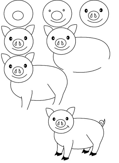 how to draw pigs Trin For Trin Tegning, Three Pigs, Dibujo Simple, Art Drawings For Kids, Drawing Lessons, Step By Step Drawing, Doodle Drawings, Learn To Draw, Drawing For Kids