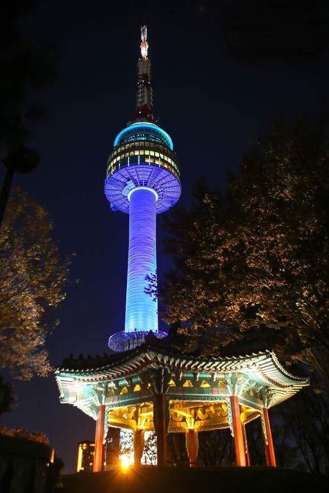 Seoul Tower at night, Seoul, South Korea Korea Photography, Seoul Night, Seoul Tower, Namsan Tower, South Korea Photography, Grad Trip, Korea Trip, Party 2023, Mini Vlog